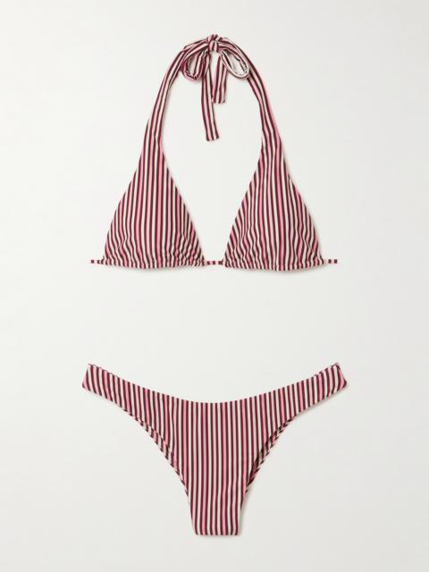 Kassia + Bebe Striped Stretch-econyl Triangle Bikini