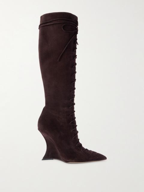 Nina Suede Lace-up Wedge Knee Boots