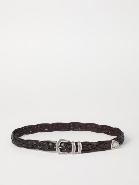 Braided calfskin belt with detailed buckle and tip