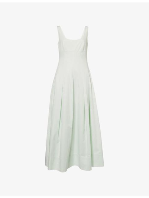 Square-Neck Sleeveless Cotton-Garbadine Maxi Dress
