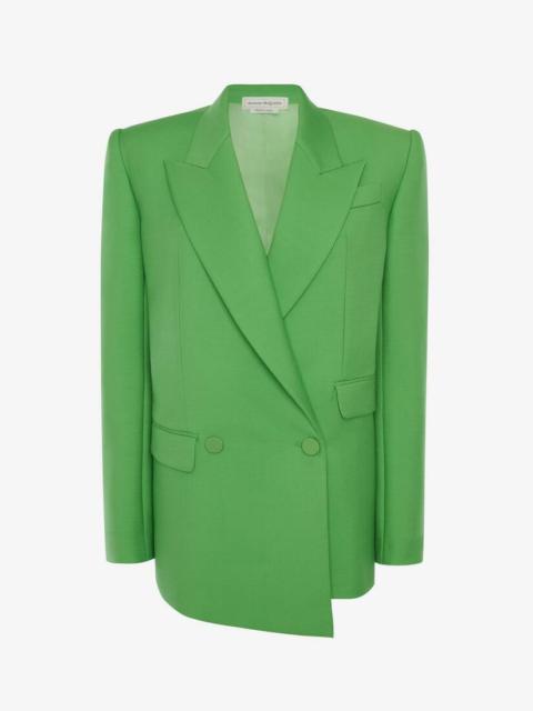Women's Double-breasted Drop Hem Tailored Jacket in Acid Green