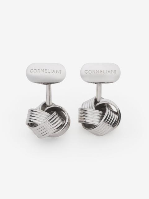 Knot-shaped cuff links made from silver-tone brass