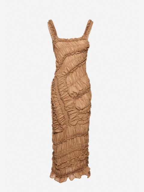 Ruched cotton midi dress in nude