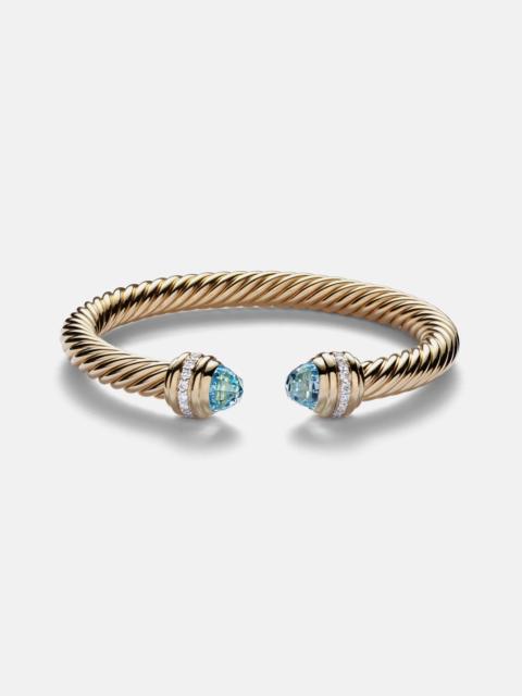 Classic Cablespira® 18kt gold cuff bracelet with topazes and diamonds