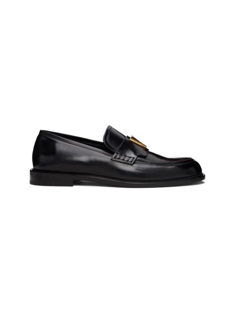 Black 'V' Leather Loafers