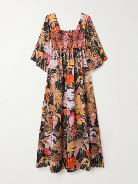 Malibu Smocked Printed Cotton Midi Dress