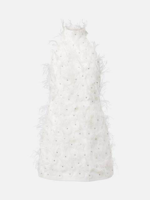 Bridal Meha feather-trimmed minidress