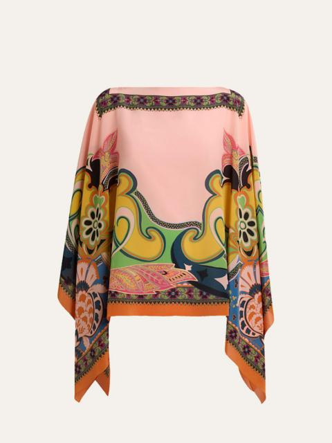 Paisley-Print Silk Poncho