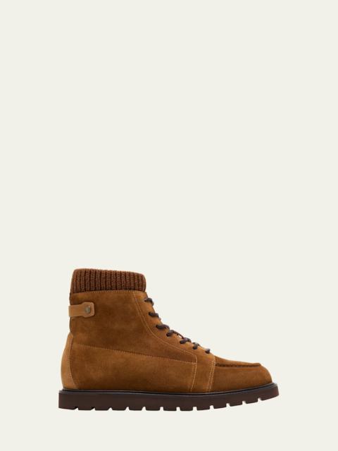 Men's Verbier Suede Knit-Collar Lace-Up Boots