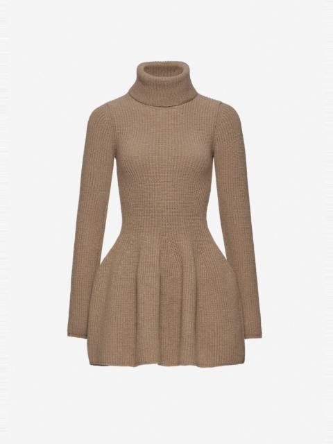 Cashmere turtleneck mini dress in beige