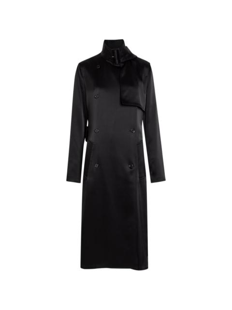 Double-breasted satin trench coat