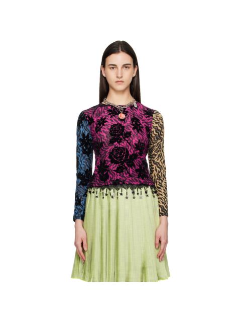 Multicolor Totally Tiger Flocked Mesh Top