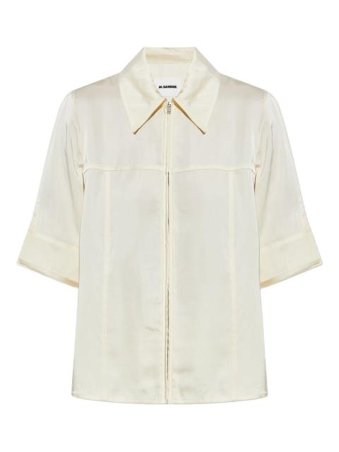 zip-front collared shirt