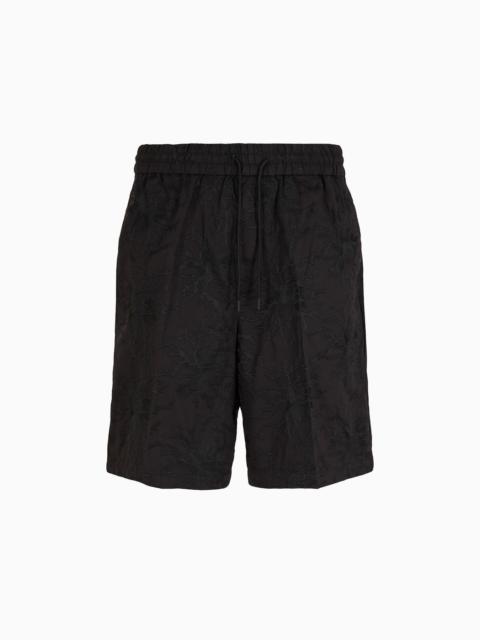 Poplin drawstring Bermuda shorts with all-over ramage embroidery