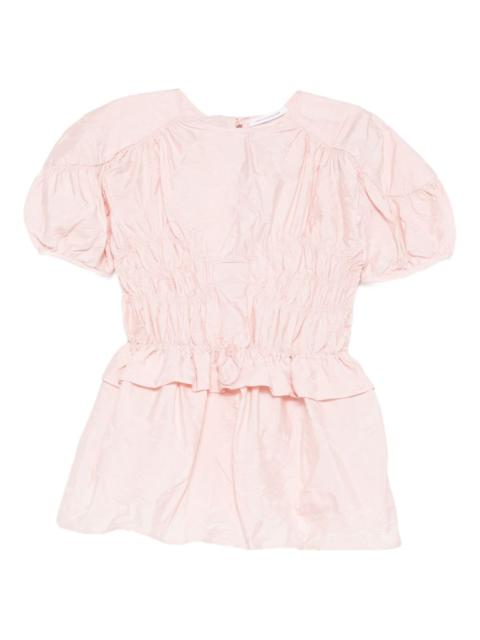 puff-sleeve ruffled top