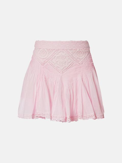 Lace-trimmed cotton miniskirt