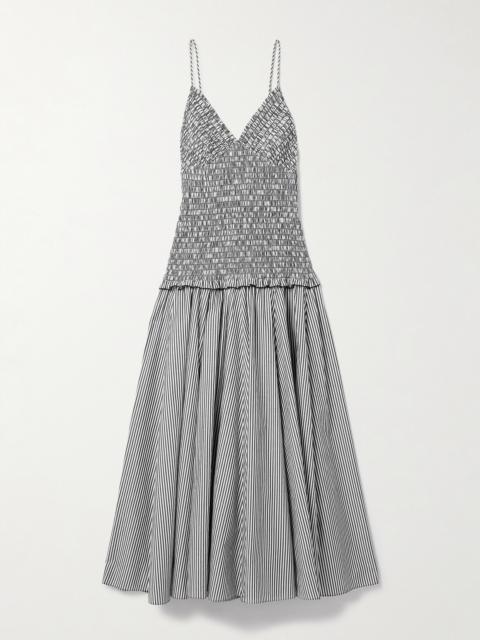 The Josie Shirred Striped Cotton Midi Dress