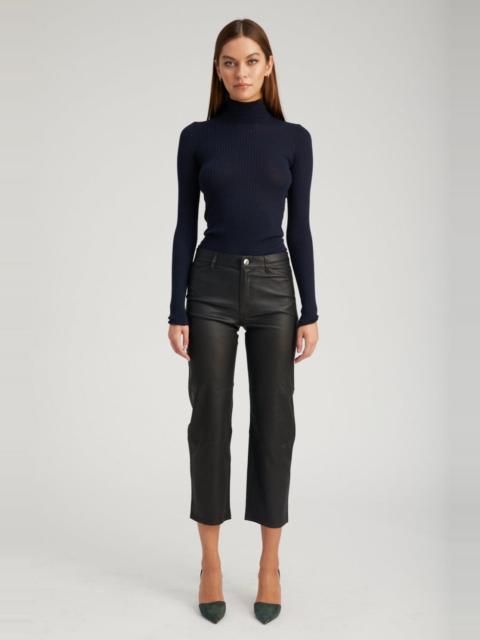 BLACK LEATHER 5 POCKET STRAIGHT LEG PANTS