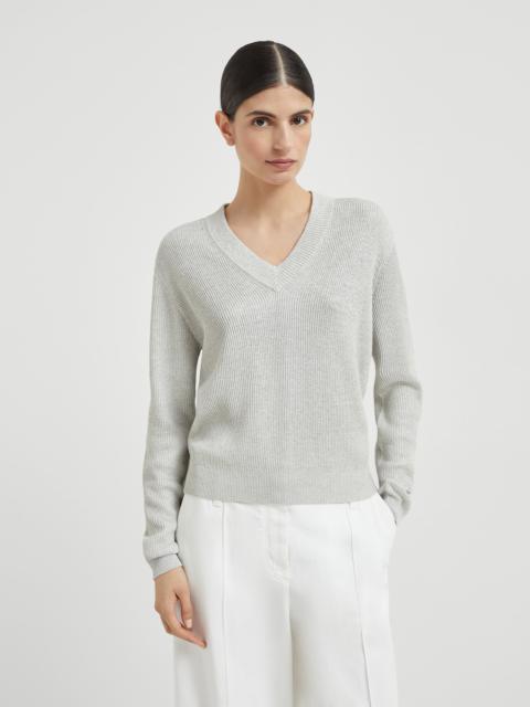 Sparkling cotton vanisé English rib sweater