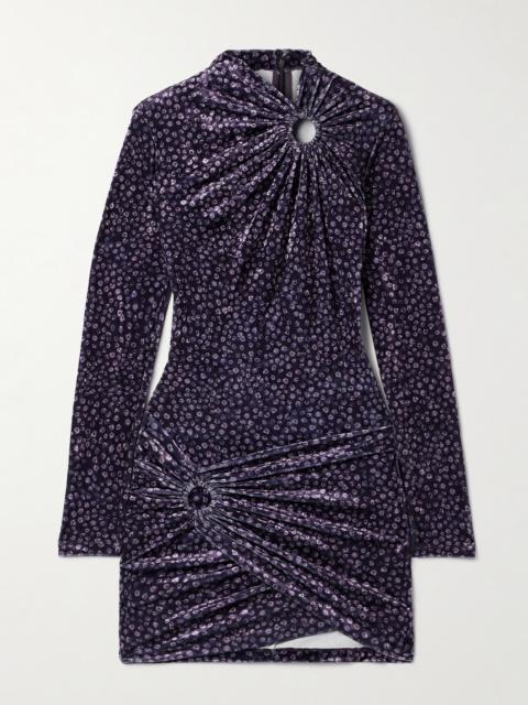 Havana Draped Floral-print Velvet Mini Dress