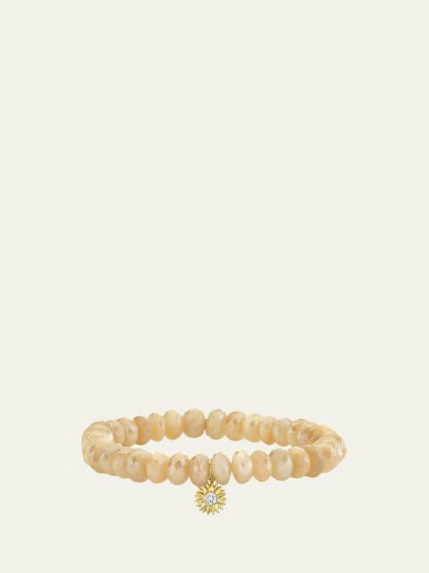 14K Gold Diamond Sunburst on Mystic Sand Moonstone Bracelet