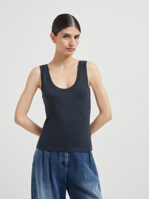 Stretch cotton ribbed jersey top with monili
