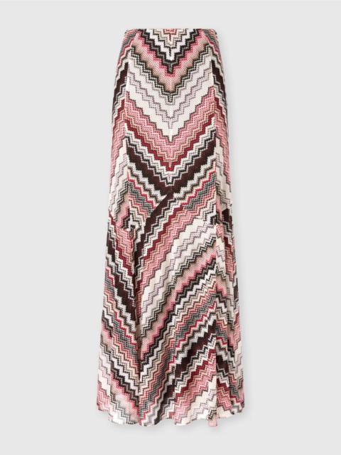 Long flared skirt with lamé serrated zig zag pattern