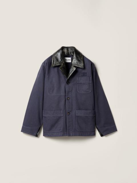 Single-breasted garment-dyed gabardine and leather jacket