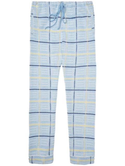 check-print trousers