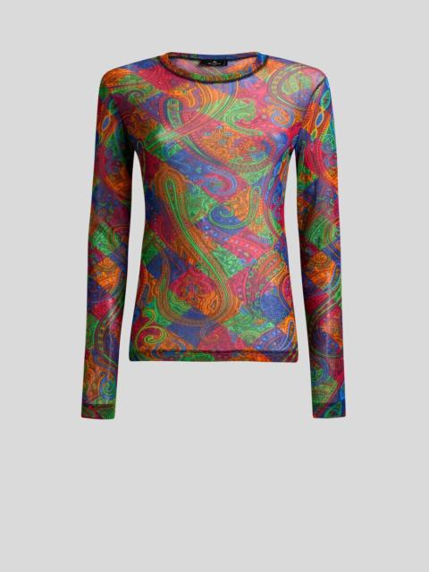 STRETCH TULLE TOP WITH GEOMETRIC PAISLEY MOTIF
