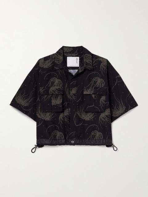 Cropped Shell-trimmed Printed Poplin Shirt
