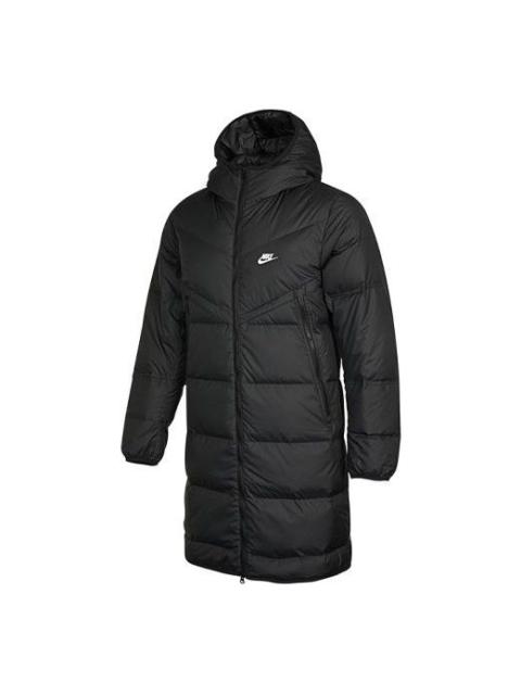 Men's Nike Logo Mid-Length Sports Hooded Down Jacket Black DD6789-010