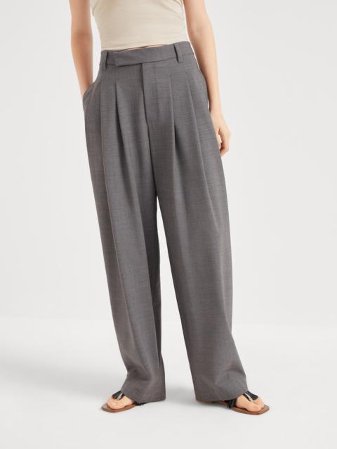 Tropical luxury wool sartorial baggy trousers with monili