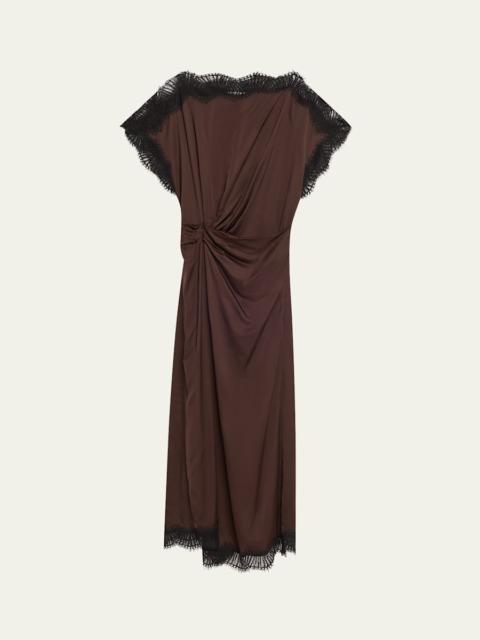 Luna Satin Lace-Trim Midi Dress