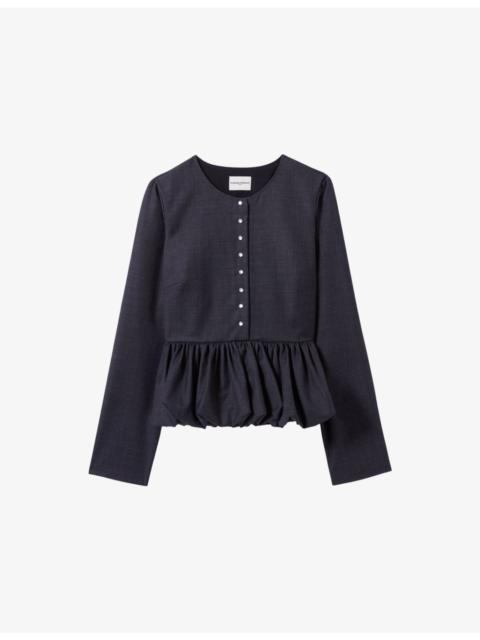 Round-Neck Peplum-Hem Wool-Blend Top