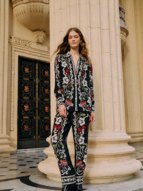 Black Rococo Flowers Pockets Pants