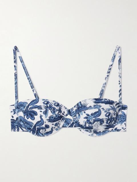 Jo printed recycled underwired balconette bikini top White