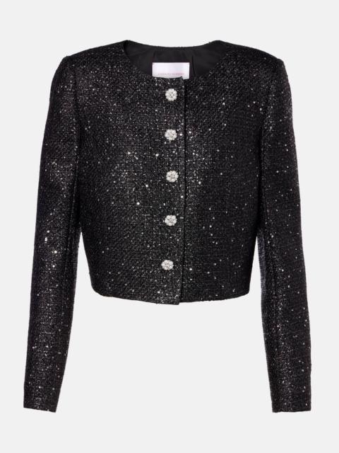 Sequined cropped lamé tweed jacket