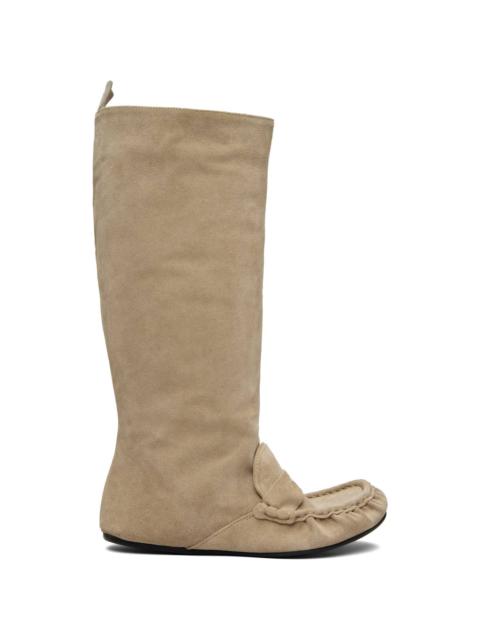 Beige Slouch Saddle Tall Boots