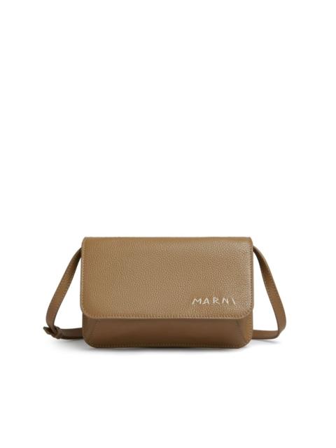 logo-embroidered leather shoulder bag