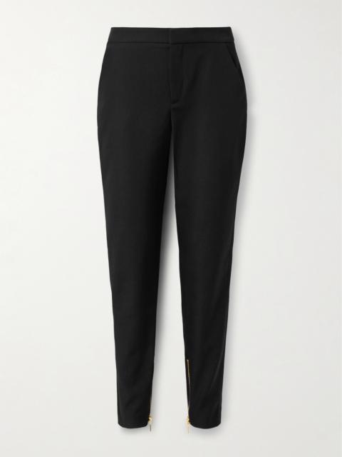 Satin-trimmed Wool Straight-leg Pants