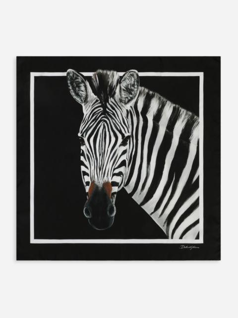 Zebra-print twill scarf (70 x 70)