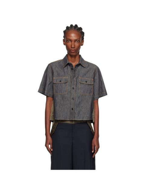 Indigo & Khaki Paneled Denim Shirt