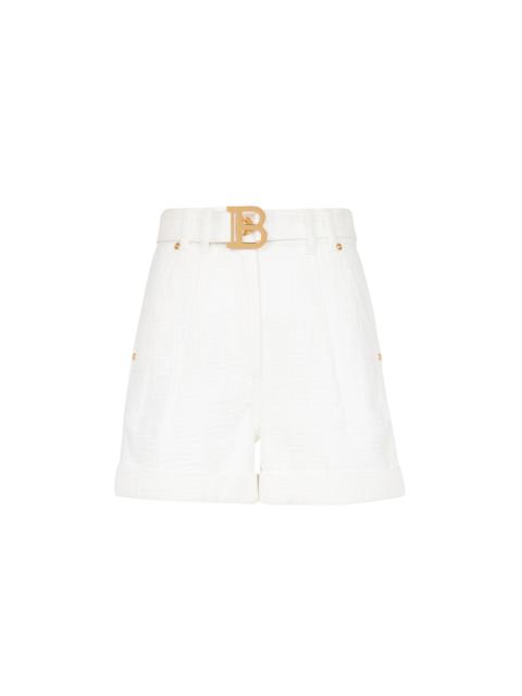 Denim high-waisted shorts with Balmain buckle