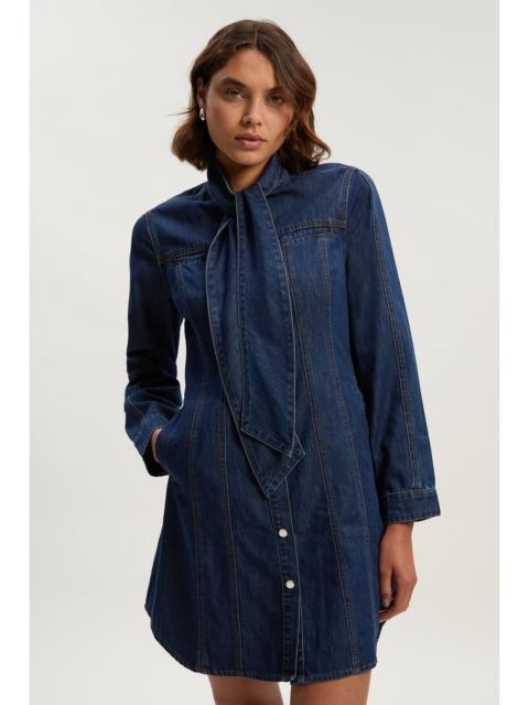 Denim Pussy Bow Shirt Dress