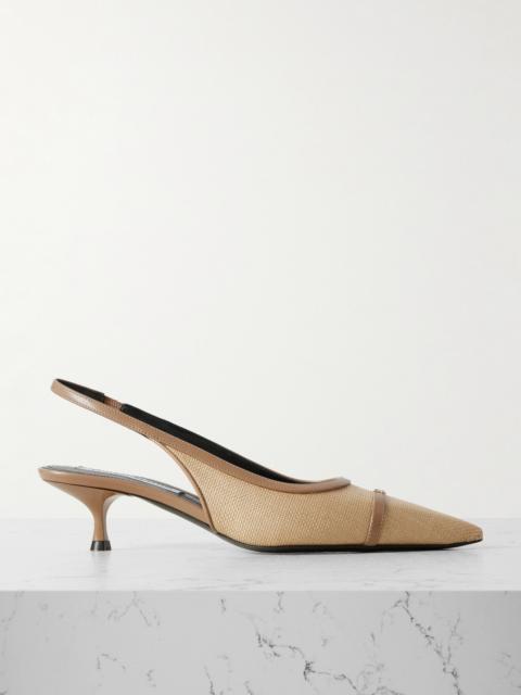 Leather-trimmed Woven Raffia Slingback Pumps