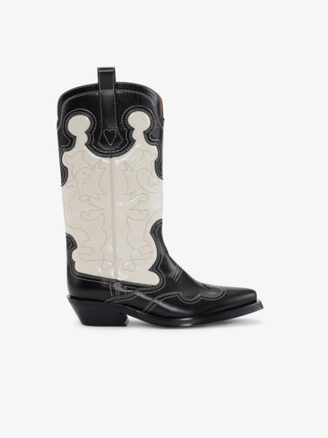 MONOCHROME MID SHAFT EMBROIDERED WESTERN BOOTS