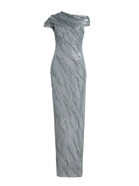 Off-The-Shoulder Sequined Gown blue