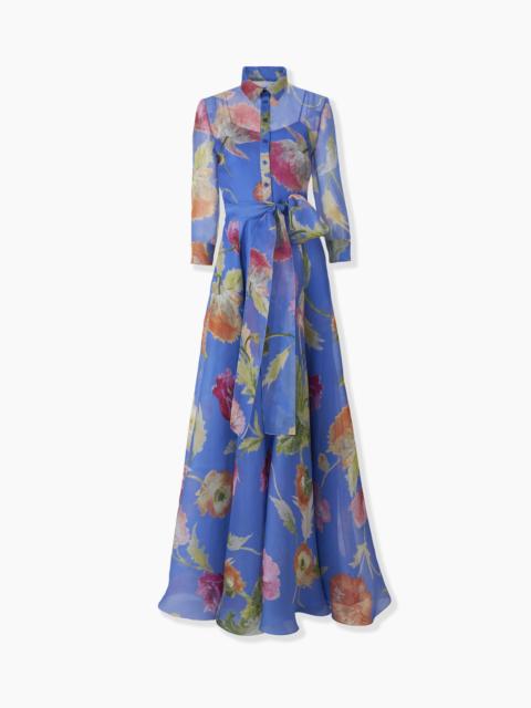 Poppy-Print Organza Trench Gown