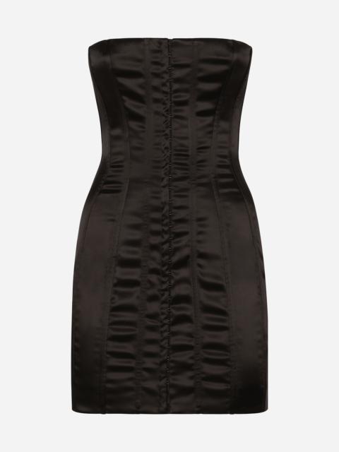 Short strapless satin dress